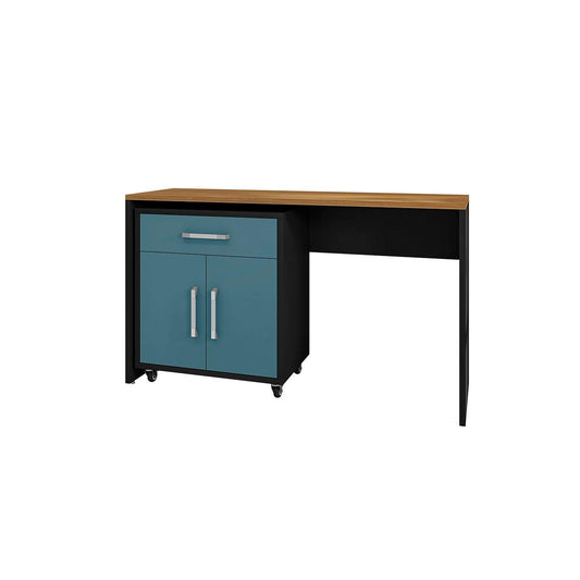 Manhattan Comfort Eiffel Work Station Set of 2 In Matte Black & Aqua Blue