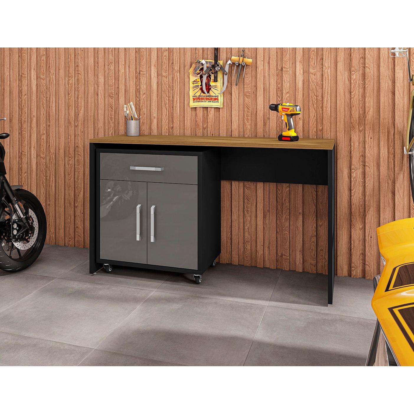 Manhattan Comfort Eiffel Work Station Set of 2 In Matte Black & Gray