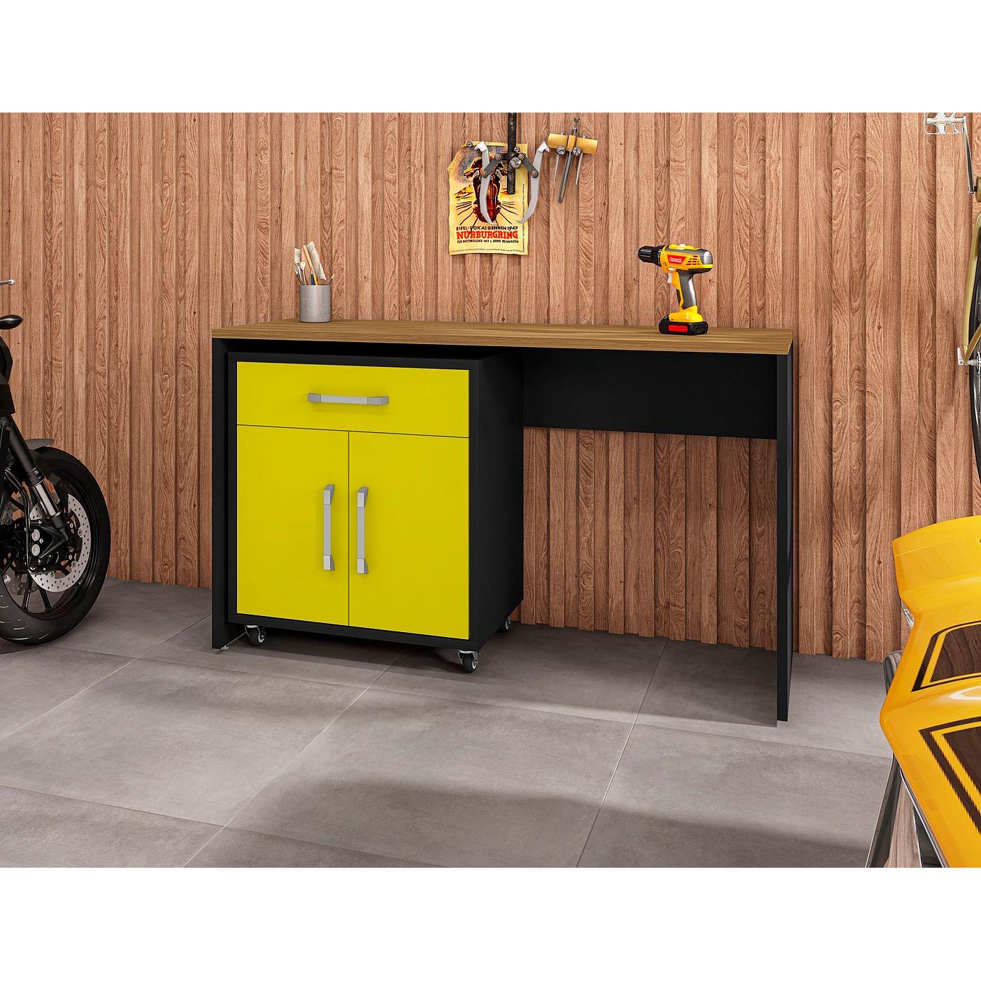 Manhattan Comfort Eiffel Work Station Set of 2 In Matte Black & Yellow