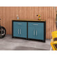 Manhattan Comfort Eiffel Work Station Set of 3 In Matte Black & Aqua Blue