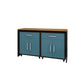 Manhattan Comfort Eiffel Work Station Set of 3 In Matte Black & Aqua Blue