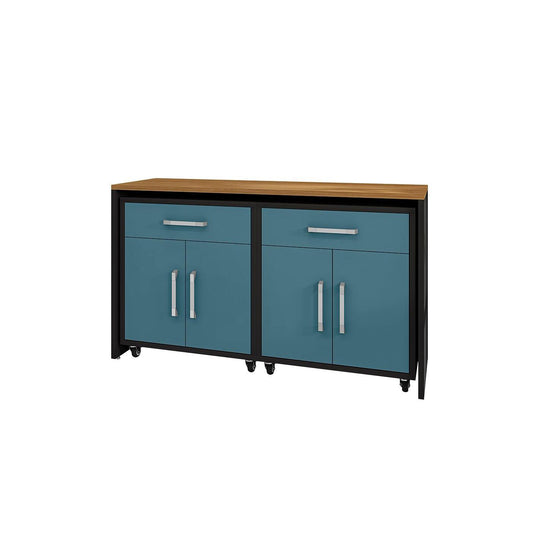 Manhattan Comfort Eiffel Work Station Set of 3 In Matte Black & Aqua Blue