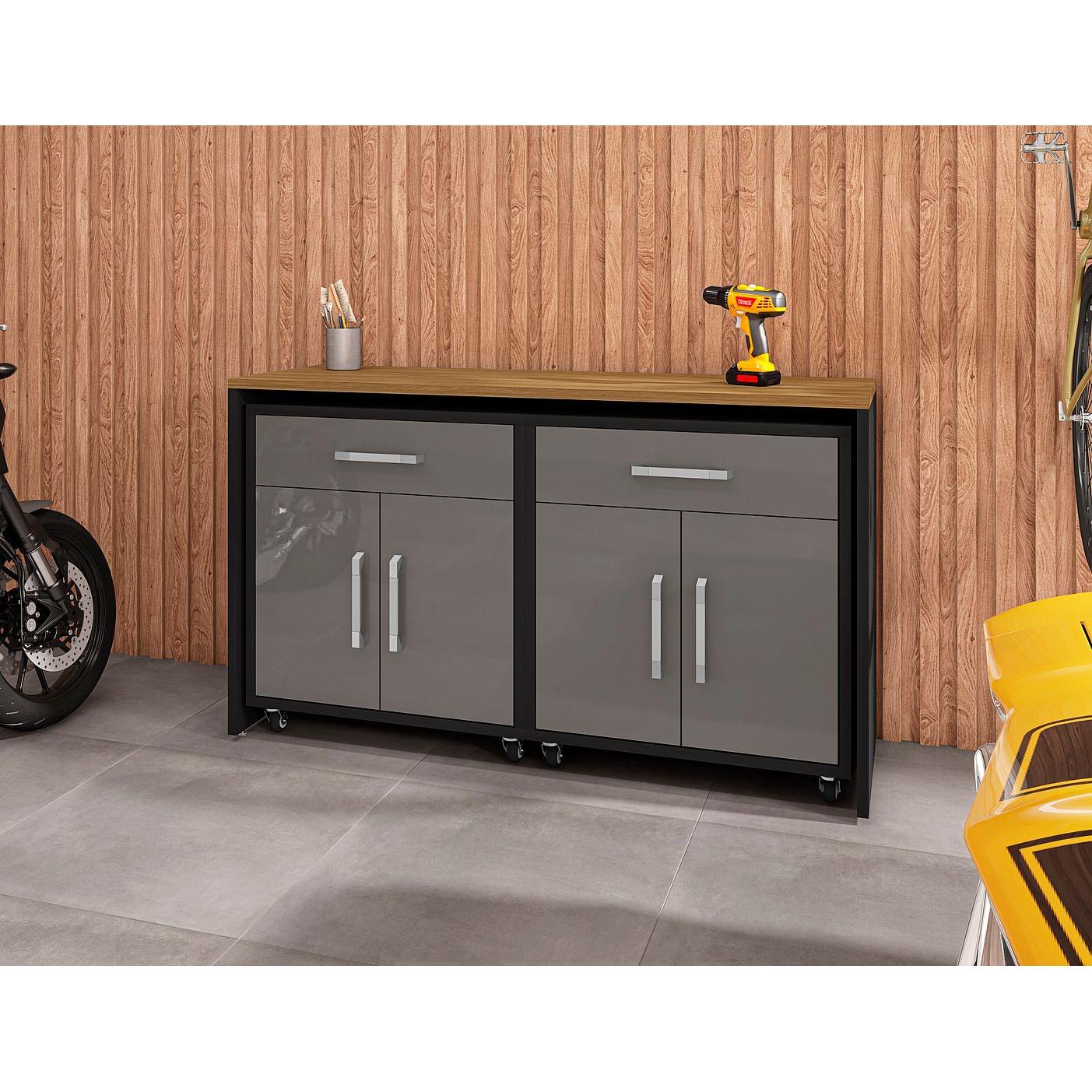 Manhattan Comfort Eiffel Work Station Set of 3 In Matte Black & Gray