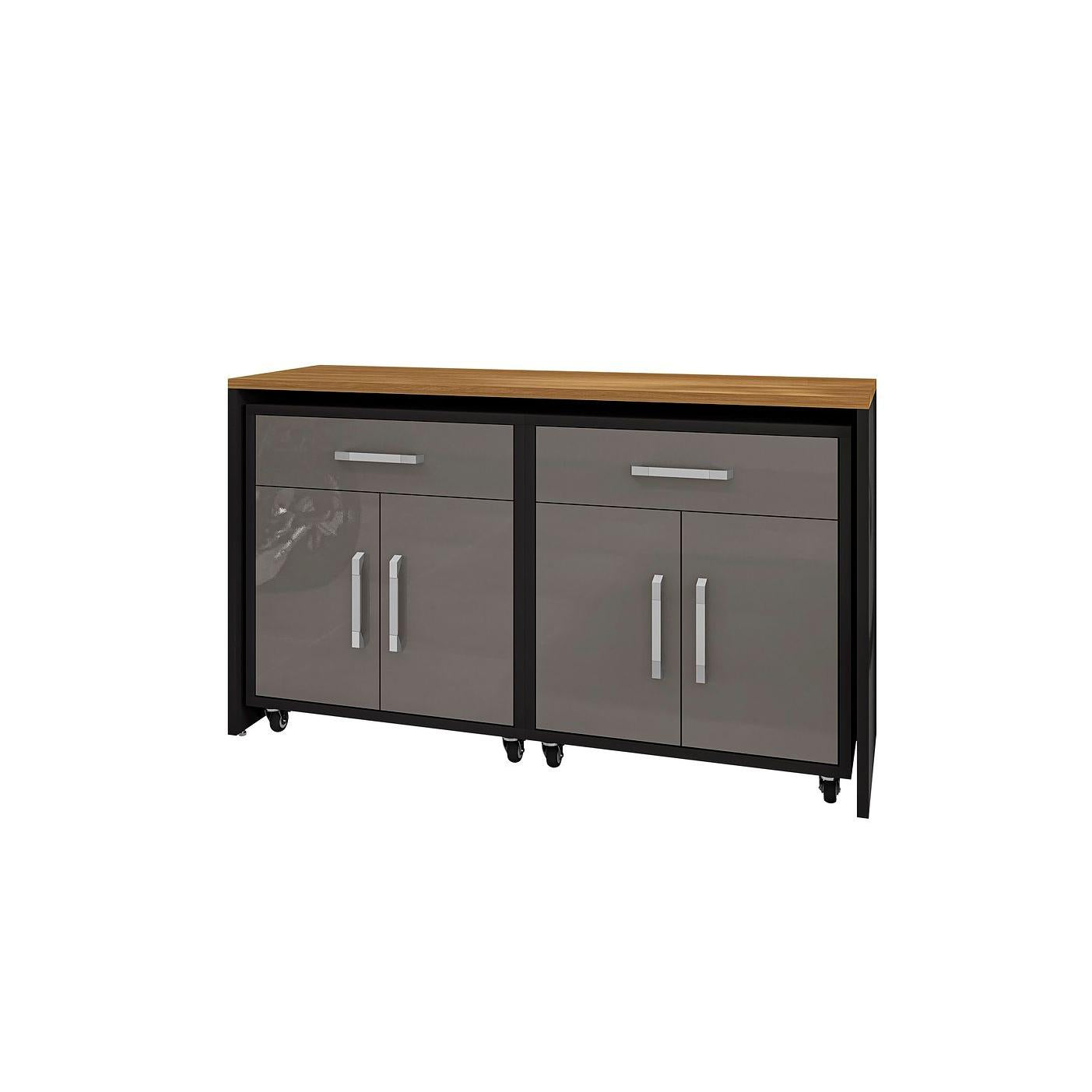 Manhattan Comfort Eiffel Work Station Set of 3 In Matte Black & Gray