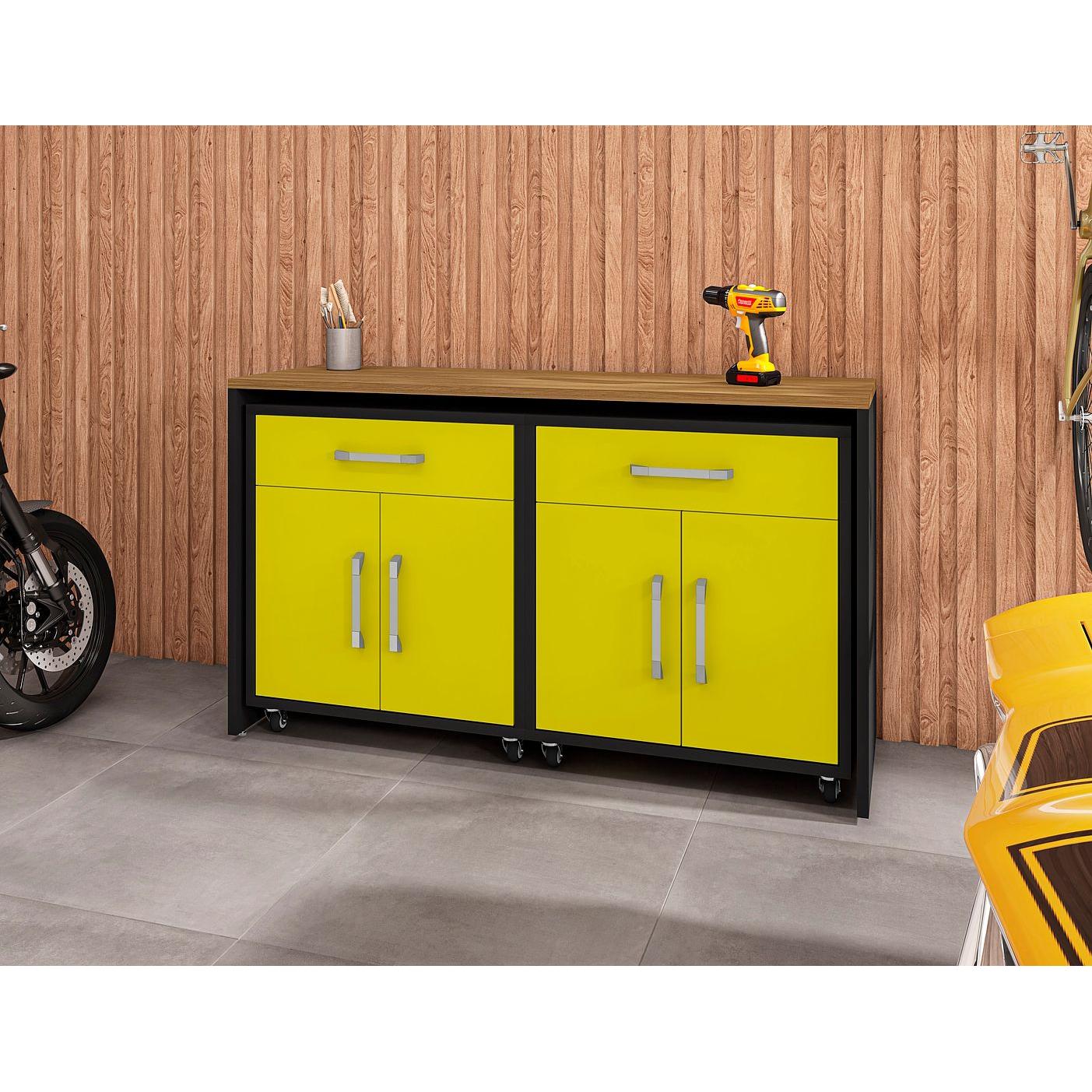 Manhattan Comfort Eiffel Work Station Set of 3 In Matte Black & Yellow