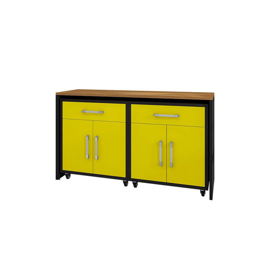 Manhattan Comfort Eiffel Work Station Set of 3 In Matte Black & Yellow