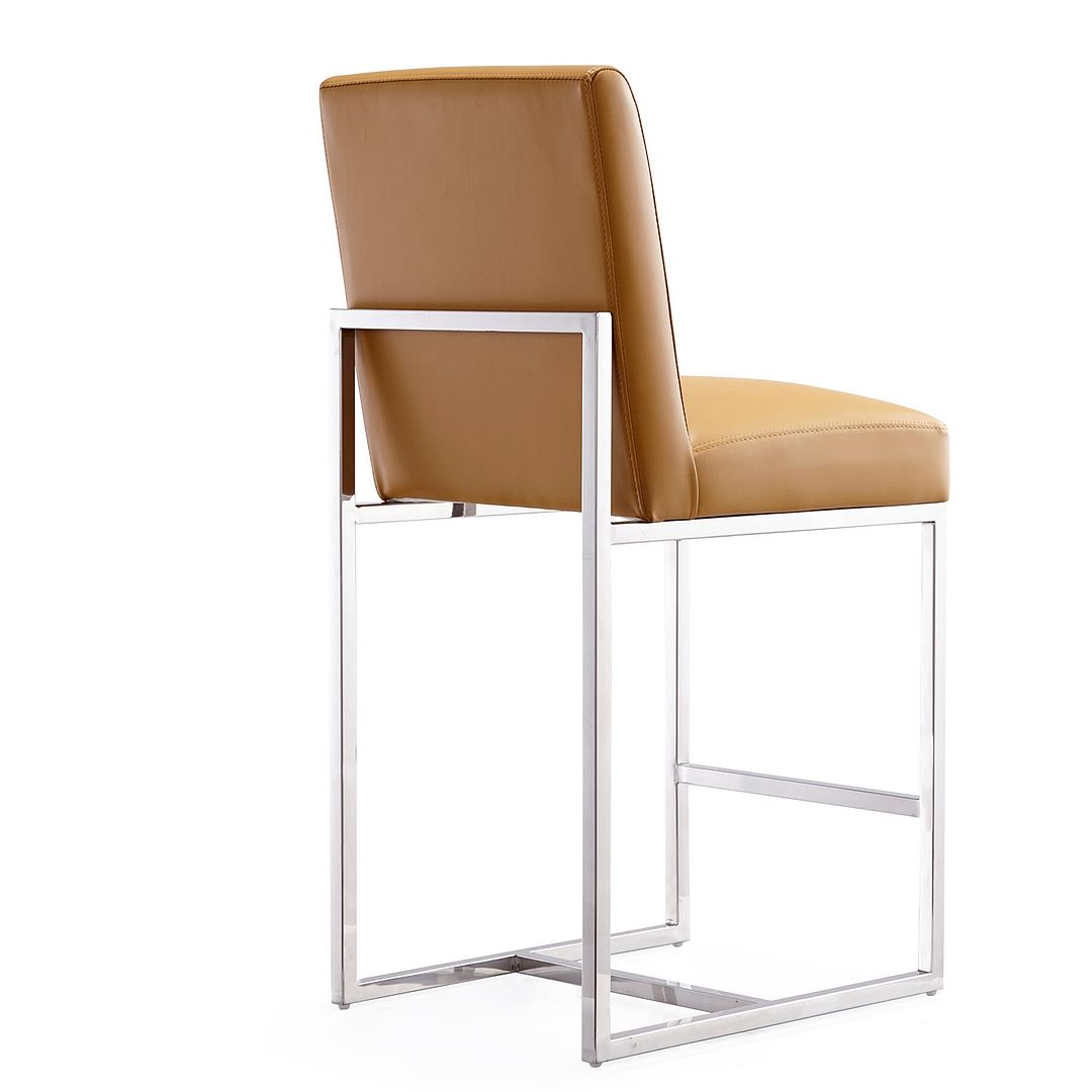 Manhattan Comfort Element 37" Camel & Polished Chrome Stainless Steel Counter Height Bar Stool