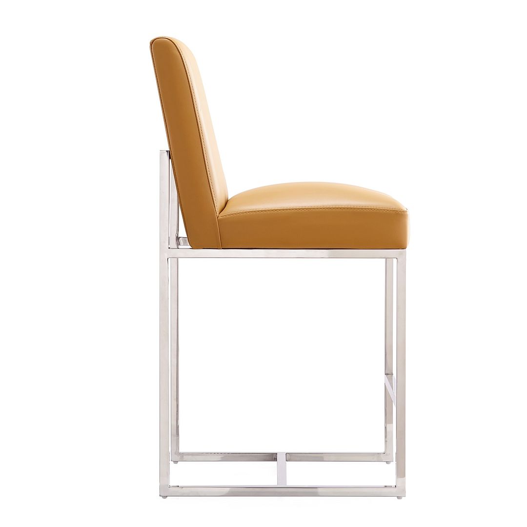 Manhattan Comfort Element 37" Camel & Polished Chrome Stainless Steel Counter Height Bar Stool