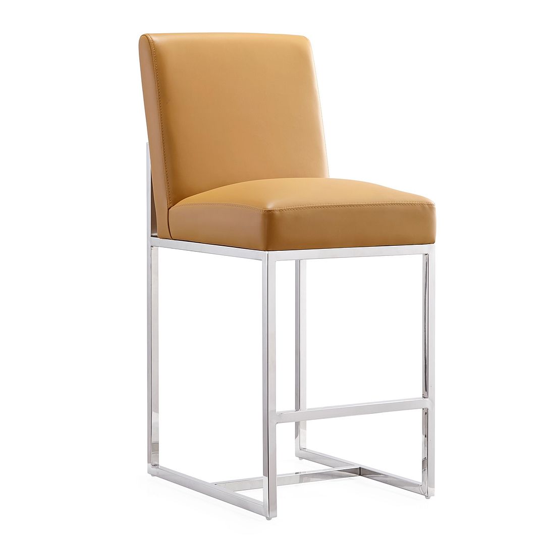Manhattan Comfort Element 37" Camel & Polished Chrome Stainless Steel Counter Height Bar Stool