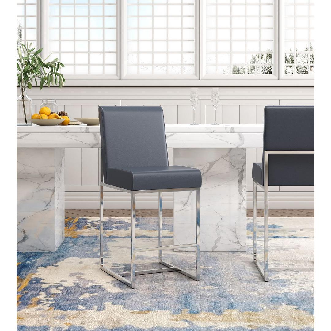 Manhattan Comfort Element 37" Graphite & Polished Chrome Stainless Steel Counter Height Bar Stool