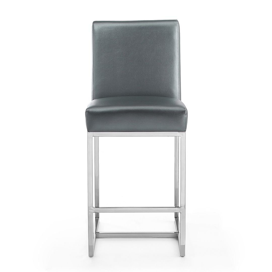 Manhattan Comfort Element 37" Graphite & Polished Chrome Stainless Steel Counter Height Bar Stool