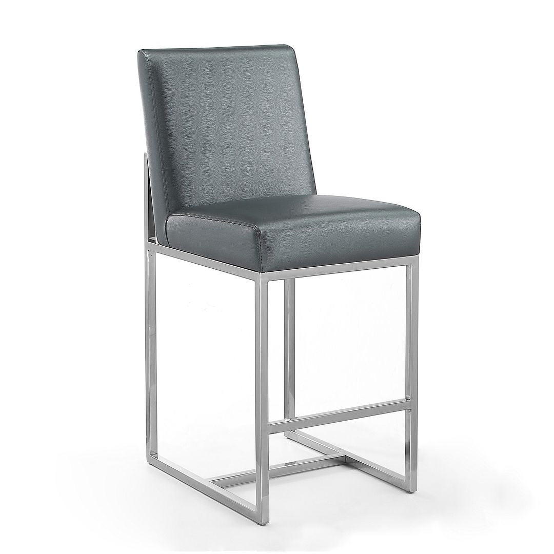 Manhattan Comfort Element 37" Graphite & Polished Chrome Stainless Steel Counter Height Bar Stool