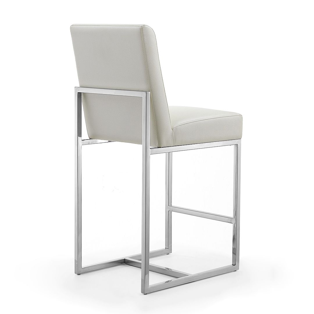 Manhattan Comfort Element 37" Pearl White & Polished Chrome Stainless Steel Counter Height Bar Stool