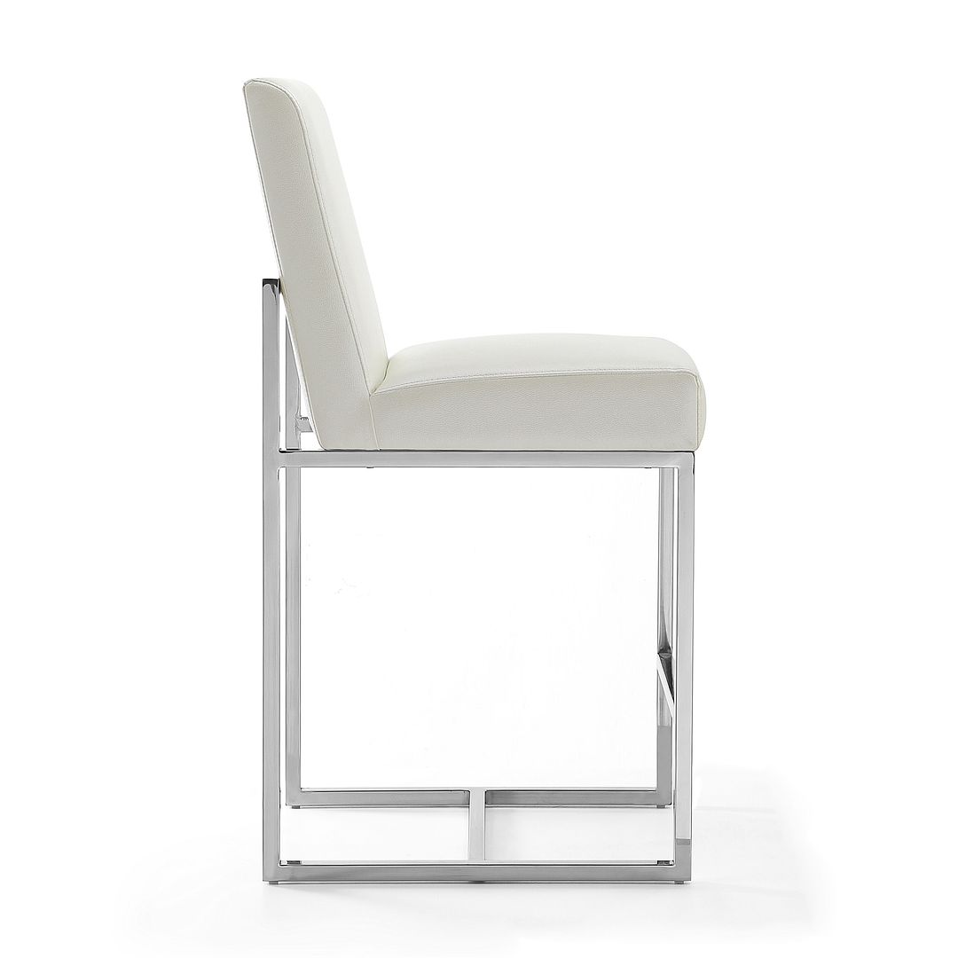 Manhattan Comfort Element 37" Pearl White & Polished Chrome Stainless Steel Counter Height Bar Stool