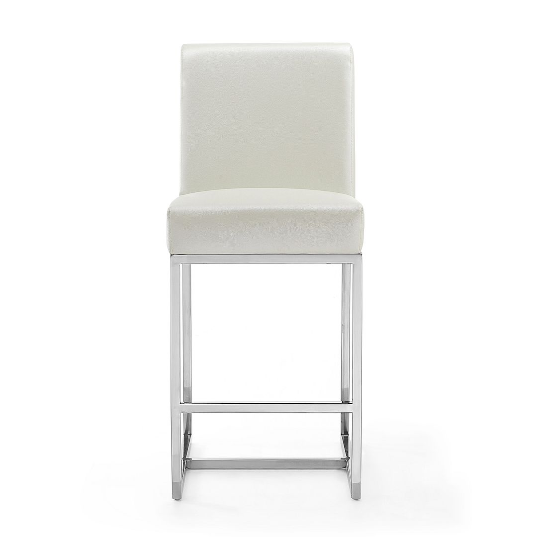 Manhattan Comfort Element 37" Pearl White & Polished Chrome Stainless Steel Counter Height Bar Stool