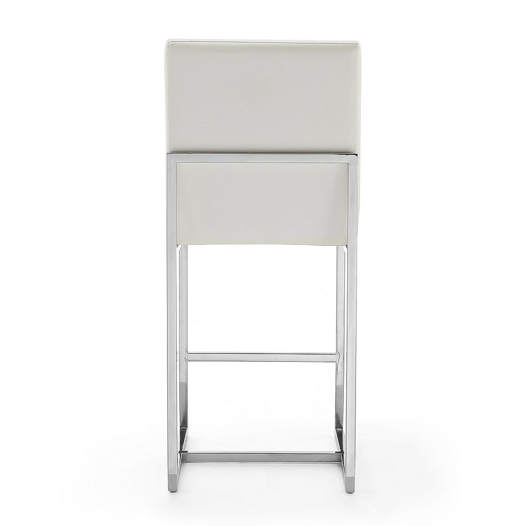 Manhattan Comfort Element 37" Pearl White & Polished Chrome Stainless Steel Counter Height Bar Stool