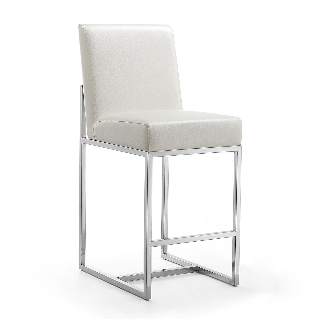 Manhattan Comfort Element 37" Pearl White & Polished Chrome Stainless Steel Counter Height Bar Stool