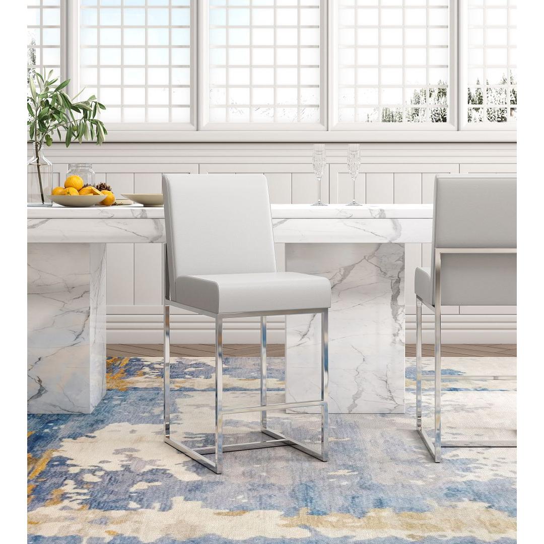 Manhattan Comfort Element 42"H Pearl White & Polished Chrome Stainless Steel Bar Stool