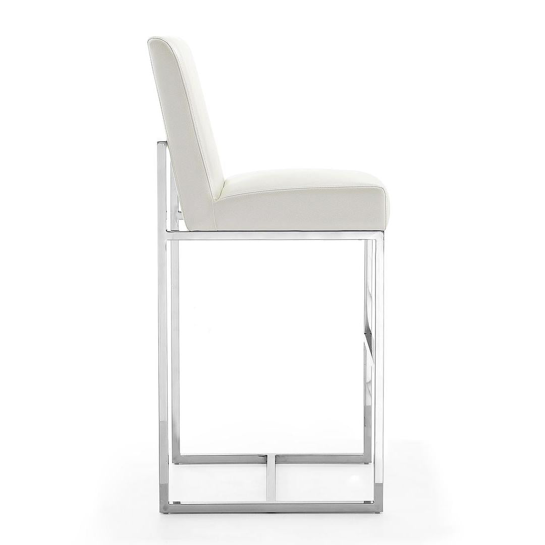 Manhattan Comfort Element 42"H Pearl White & Polished Chrome Stainless Steel Bar Stool