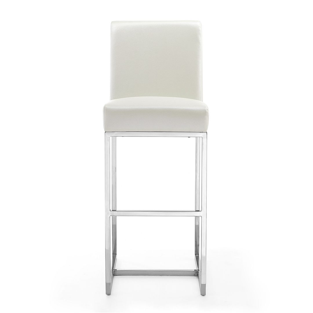 Manhattan Comfort Element 42"H Pearl White & Polished Chrome Stainless Steel Bar Stool