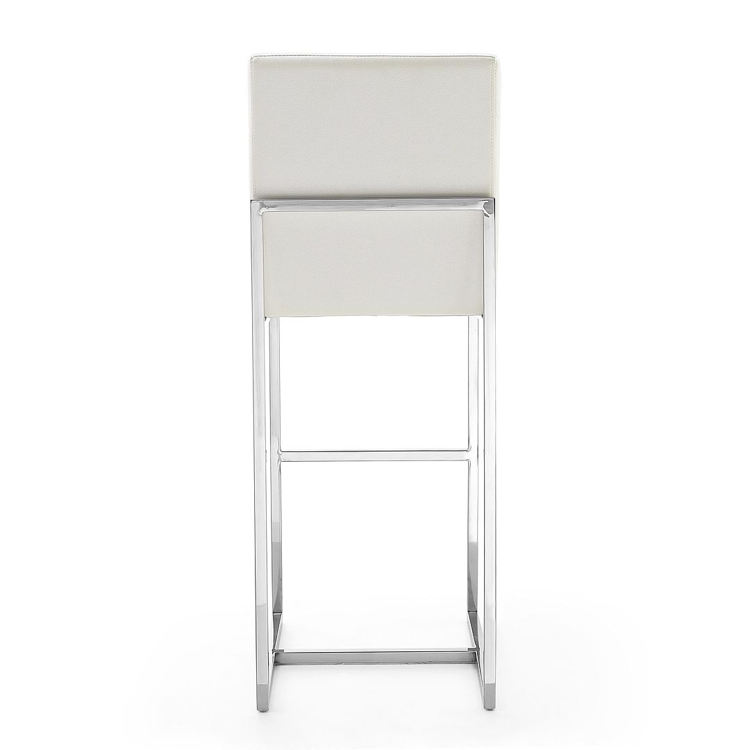 Manhattan Comfort Element 42"H Pearl White & Polished Chrome Stainless Steel Bar Stool