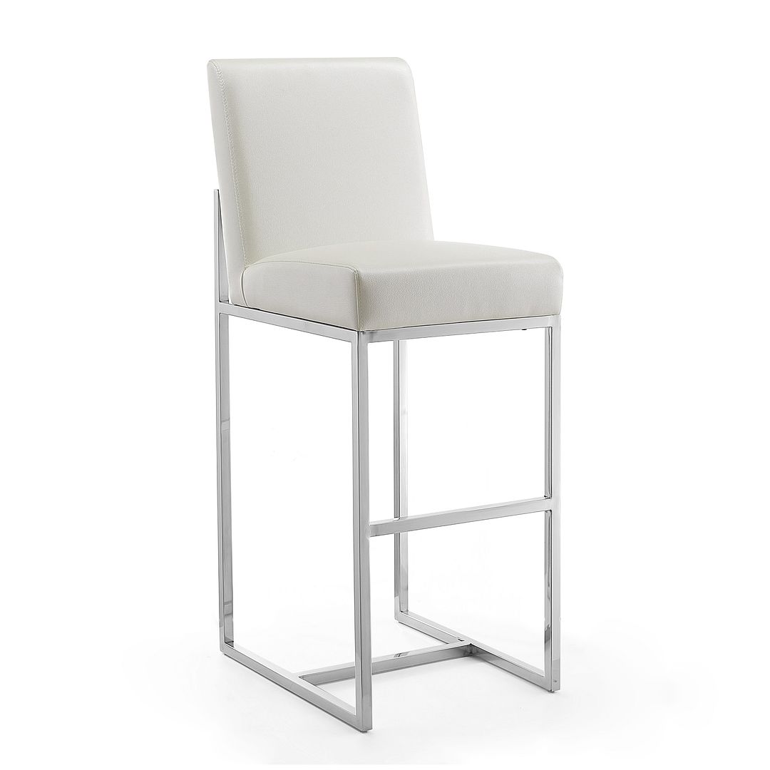 Manhattan Comfort Element 42"H Pearl White & Polished Chrome Stainless Steel Bar Stool