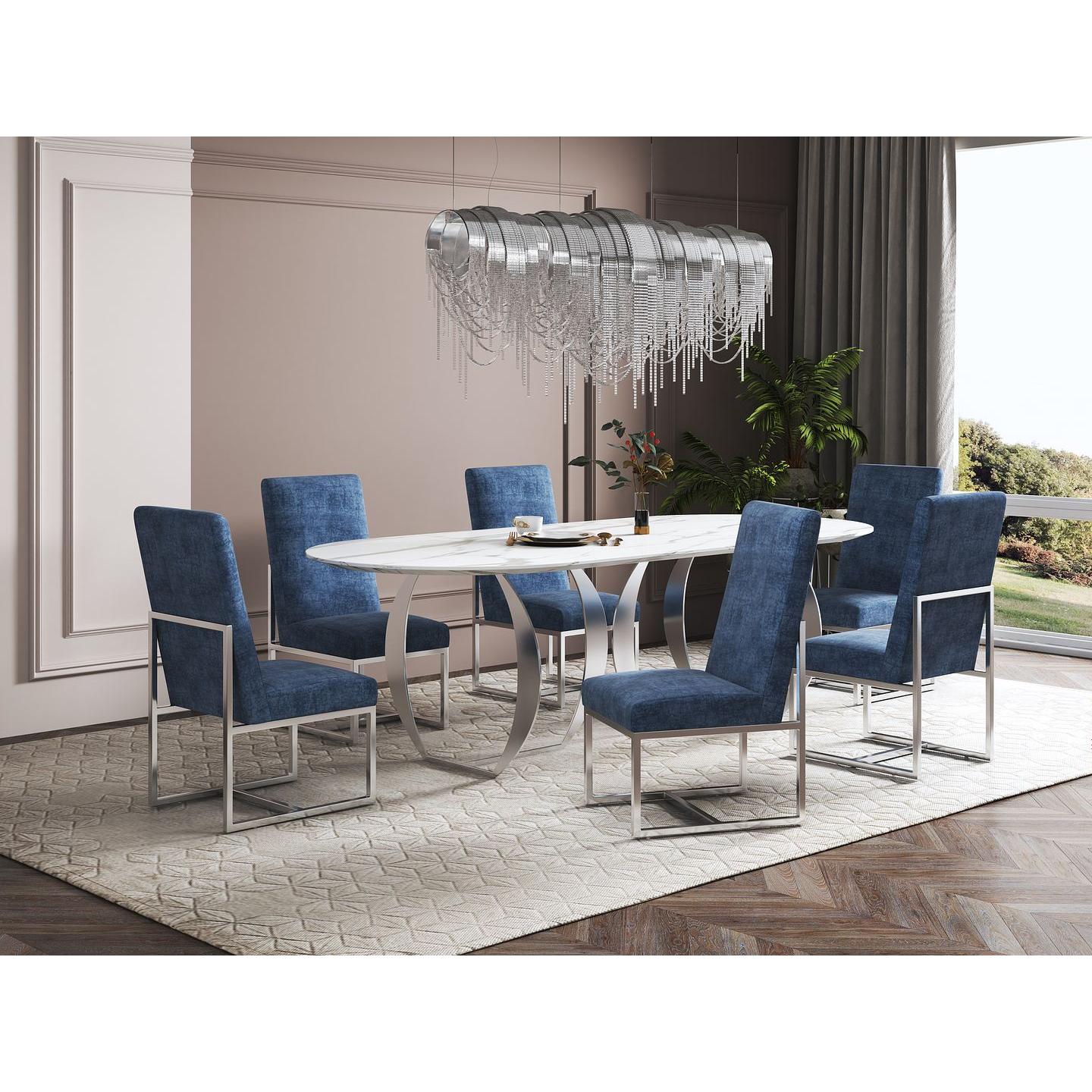 Manhattan Comfort Element Blue Velvet Dining Chair