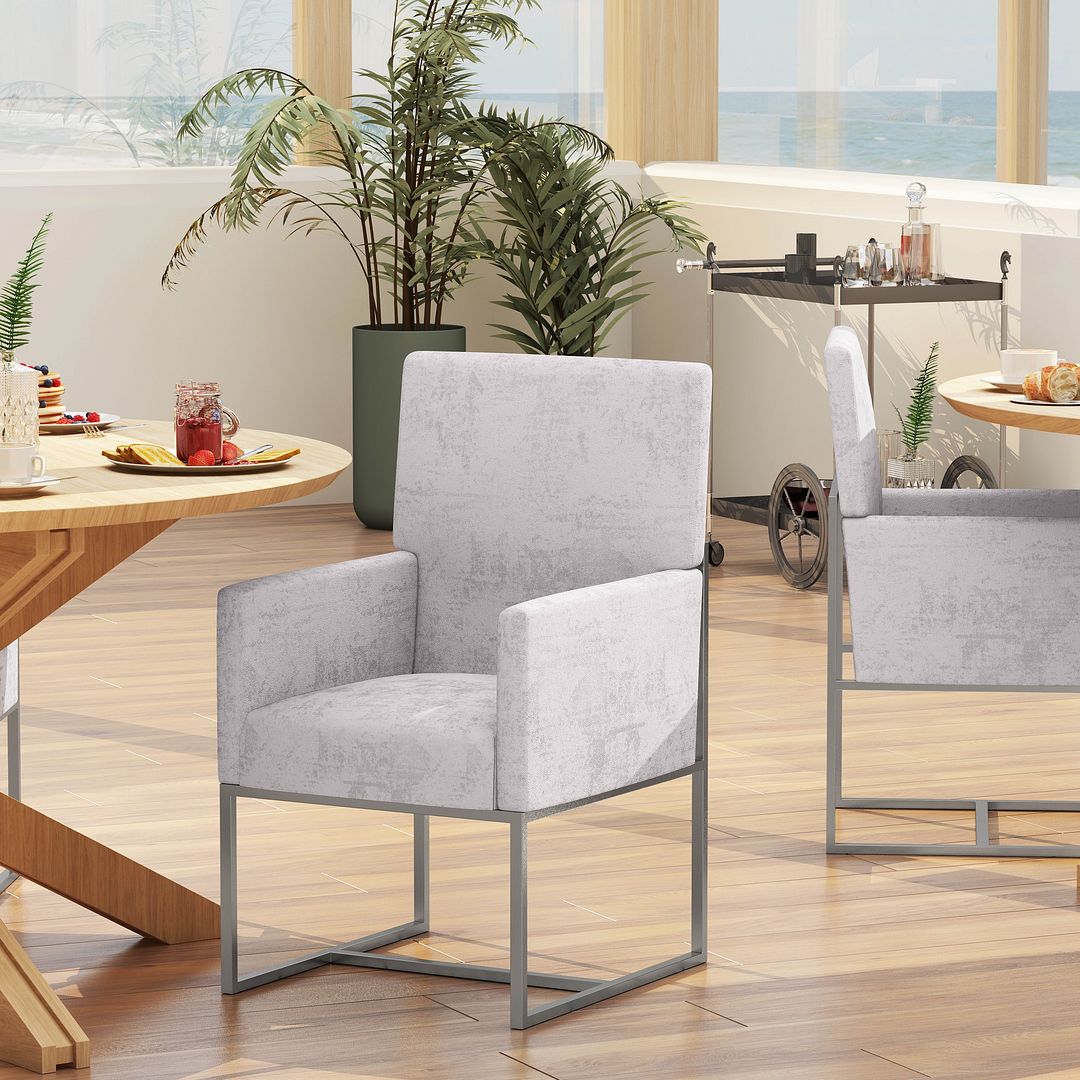 Manhattan Comfort Element Gray Velvet Dining Armchair
