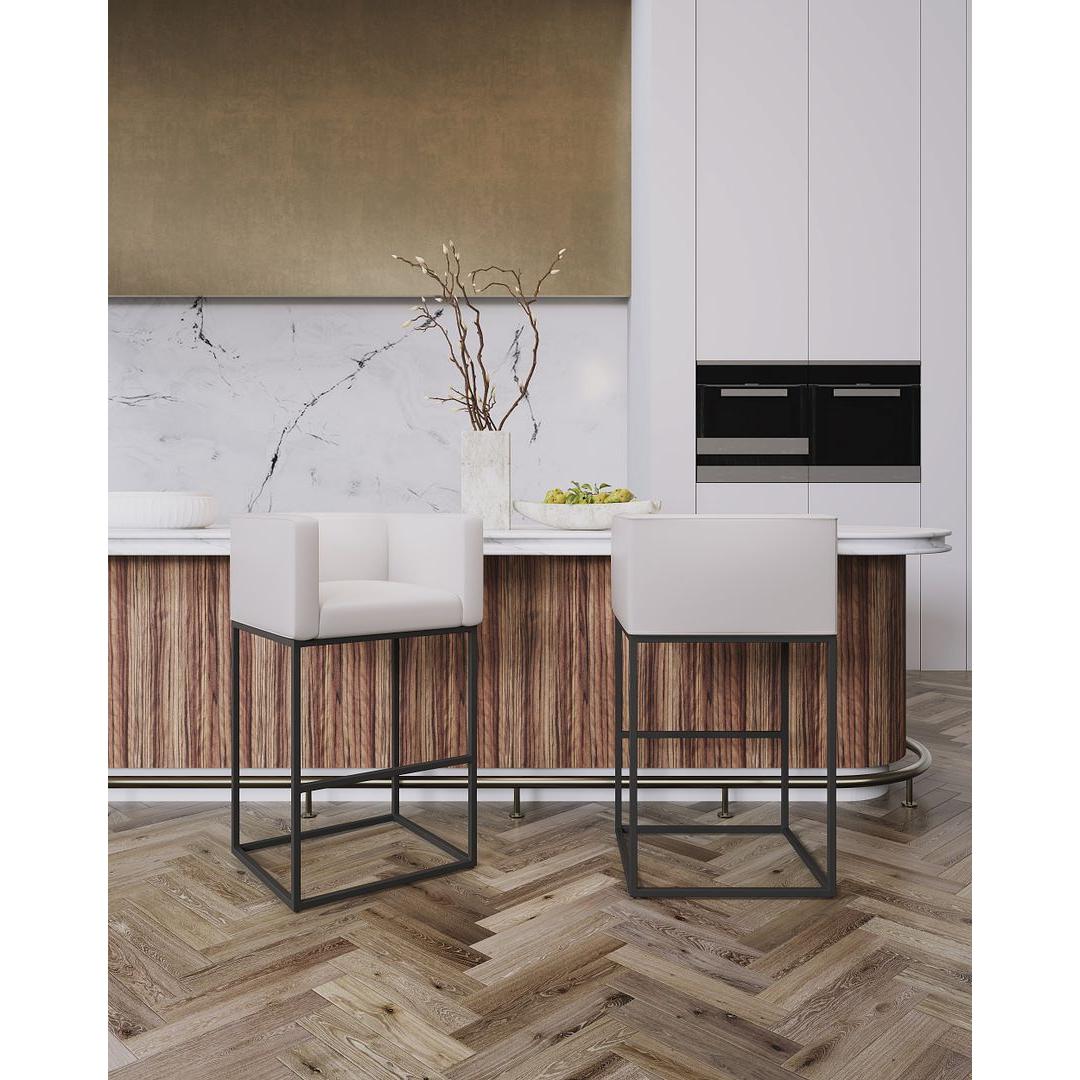 Manhattan Comfort Embassy 38"H Cream & Black Metal Barstool