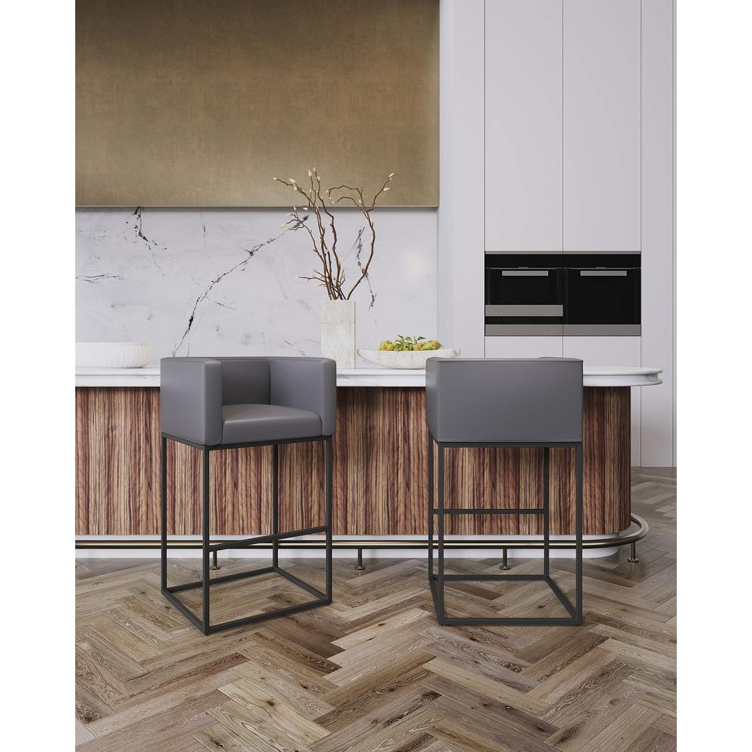 Manhattan Comfort Embassy 38"H Gray & Black Metal Barstool