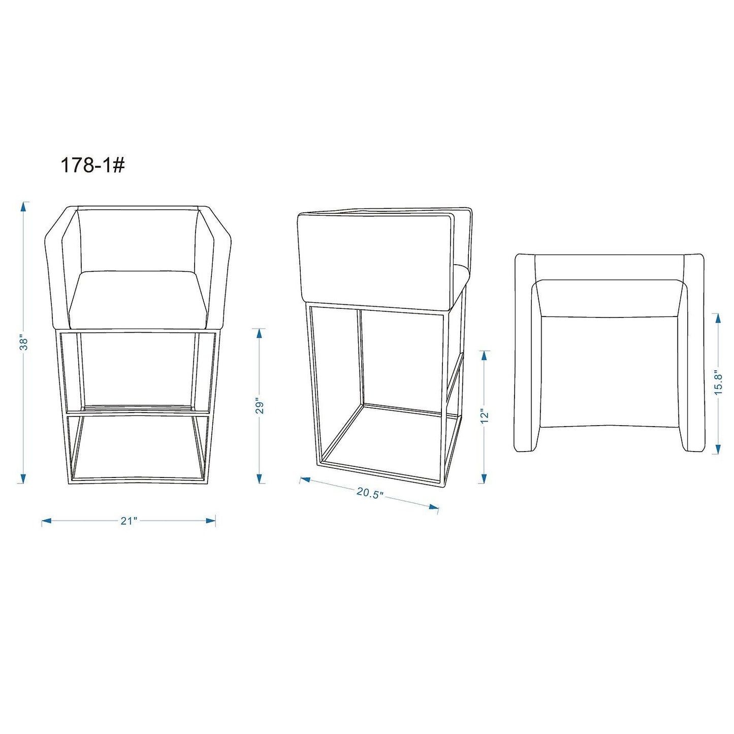 Manhattan Comfort Embassy 38"H Gray & Black Metal Barstool