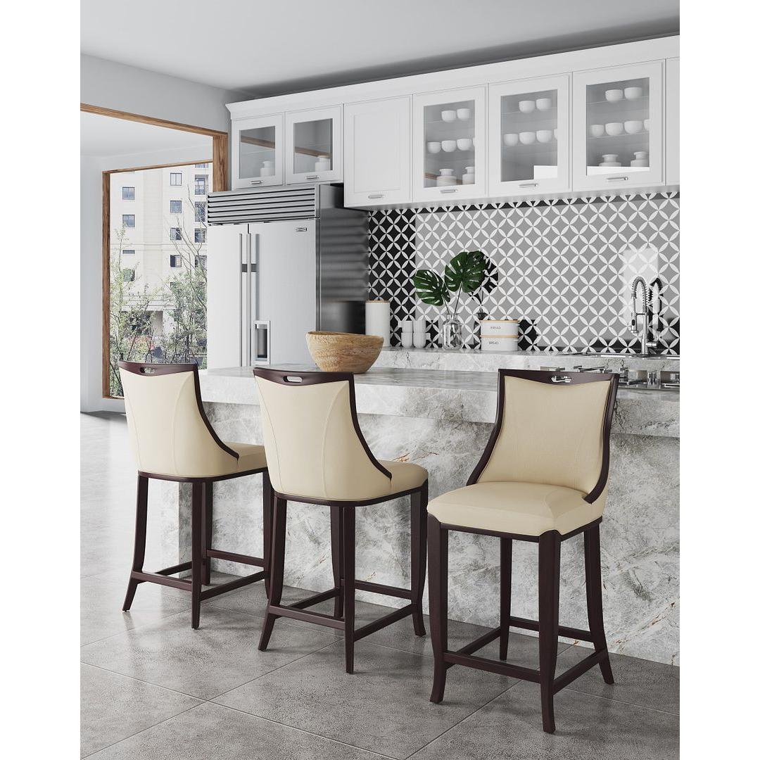 Manhattan Comfort Emperor 41"H Cream & Walnut Beech Wood Bar Stool