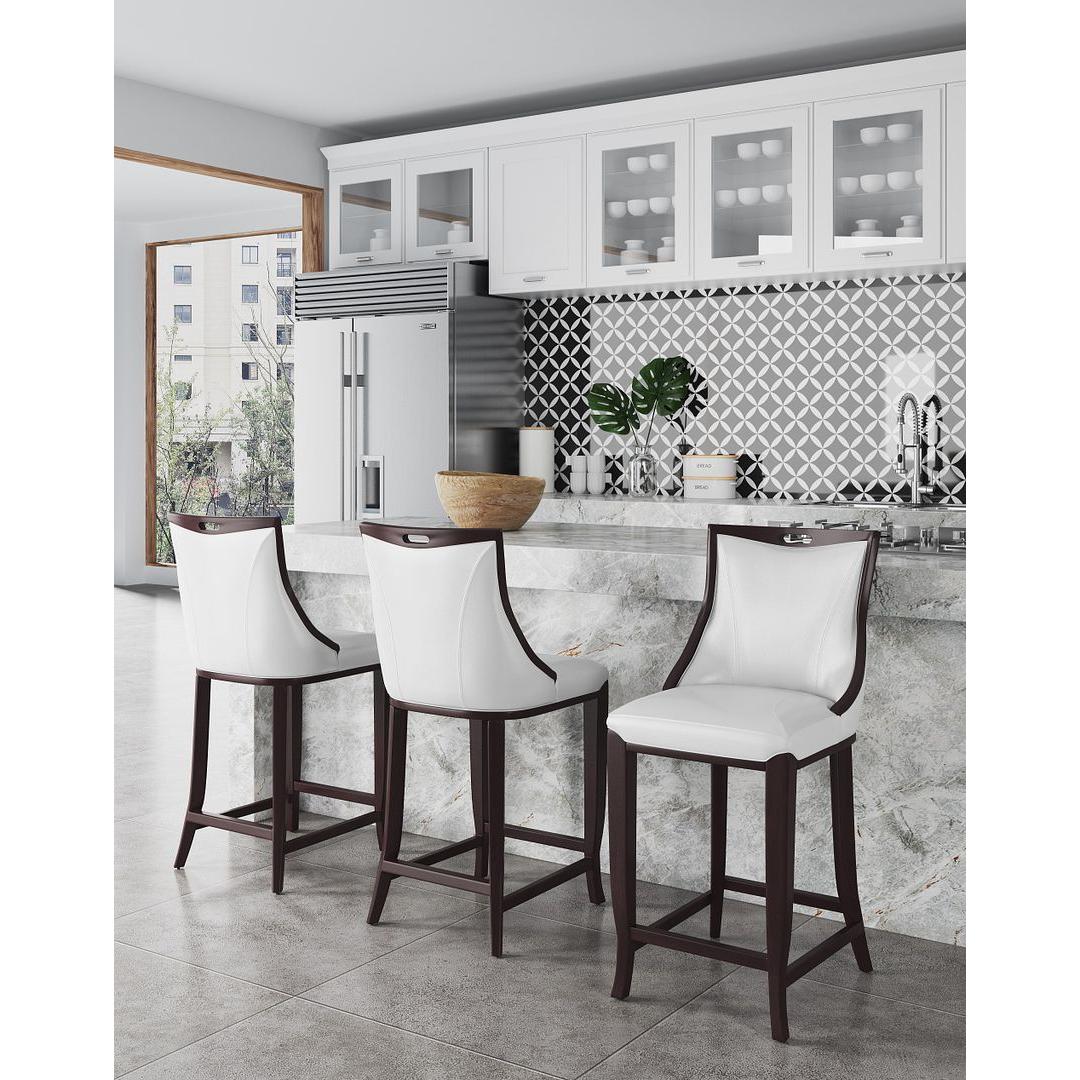 Manhattan Comfort Emperor 41"H Pearl White & Walnut Beech Wood Bar Stool