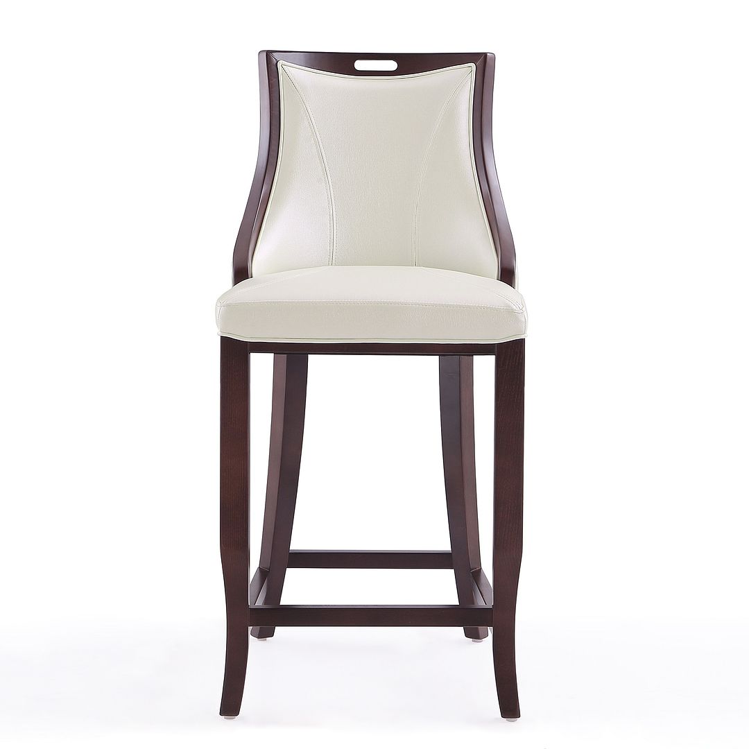 Manhattan Comfort Emperor 41"H Pearl White & Walnut Beech Wood Bar Stool