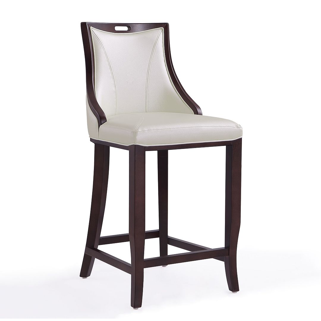 Manhattan Comfort Emperor 41"H Pearl White & Walnut Beech Wood Bar Stool