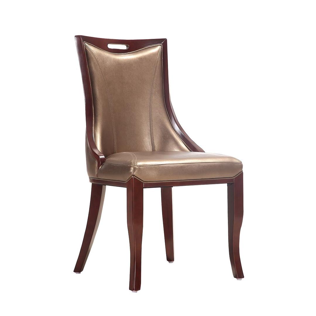 Manhattan Comfort Emperor Bronze & Walnut Faux Leather Dining Chairs In A Set Of 2
