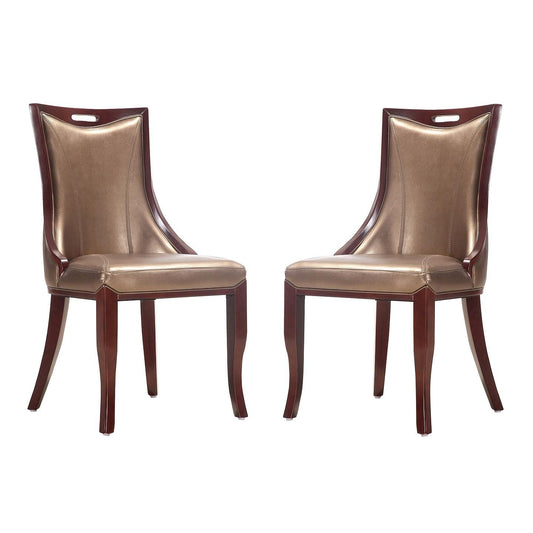 Manhattan Comfort Emperor Bronze & Walnut Faux Leather Dining Chairs In A Set Of 2