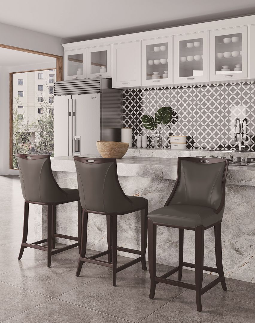 Manhattan Comfort Emperor Faux Leather Barstool In Pebble Gray