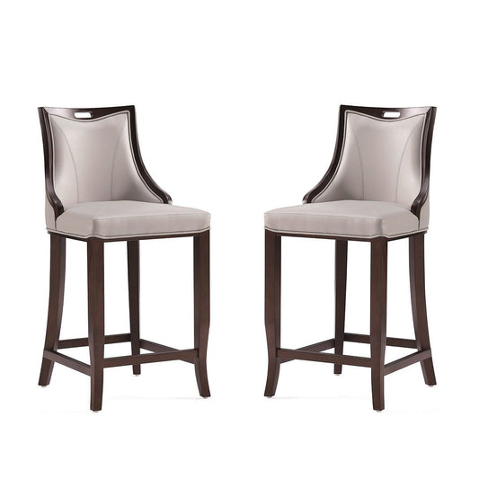 Manhattan Comfort Emperor Faux Leather Light Gray Barstool In A Set Of 2