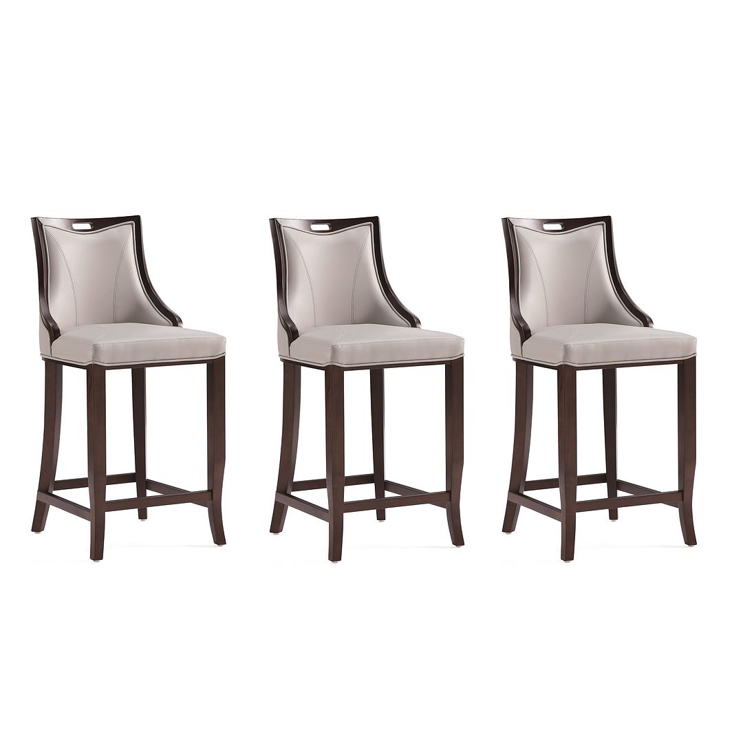 Manhattan Comfort Emperor Faux Leather Light Gray Barstool In A Set Of 3