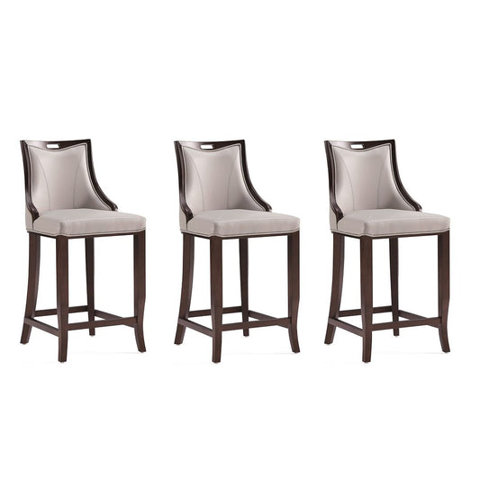 Manhattan Comfort Emperor Faux Leather Light Gray Barstool In A Set Of 3
