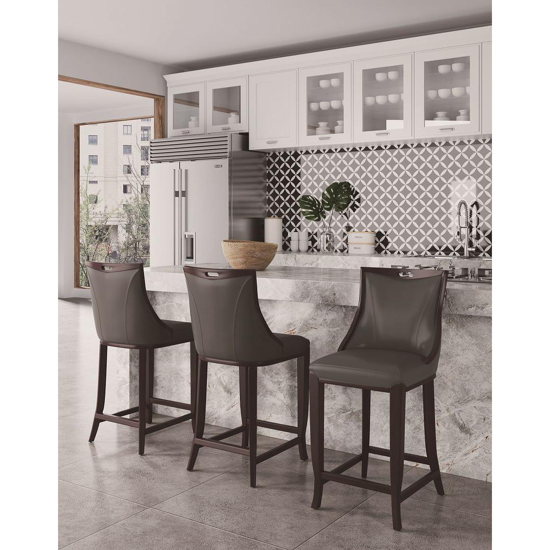 Manhattan Comfort Emperor Faux Leather Pebble Gray Barstool In A Set Of 2