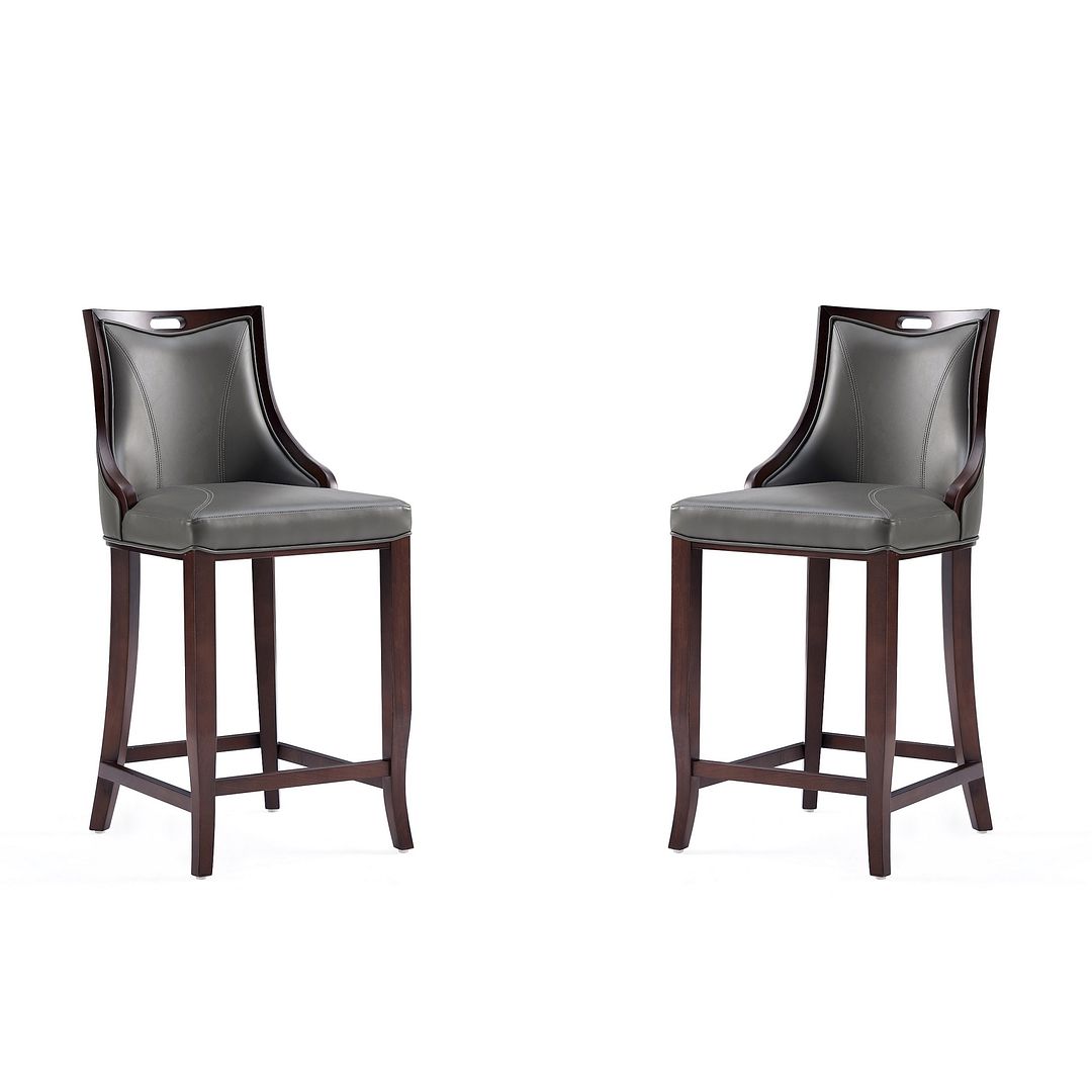 Manhattan Comfort Emperor Faux Leather Pebble Gray Barstool In A Set Of 2