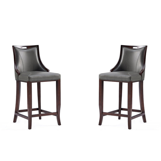 Manhattan Comfort Emperor Faux Leather Pebble Gray Barstool In A Set Of 2