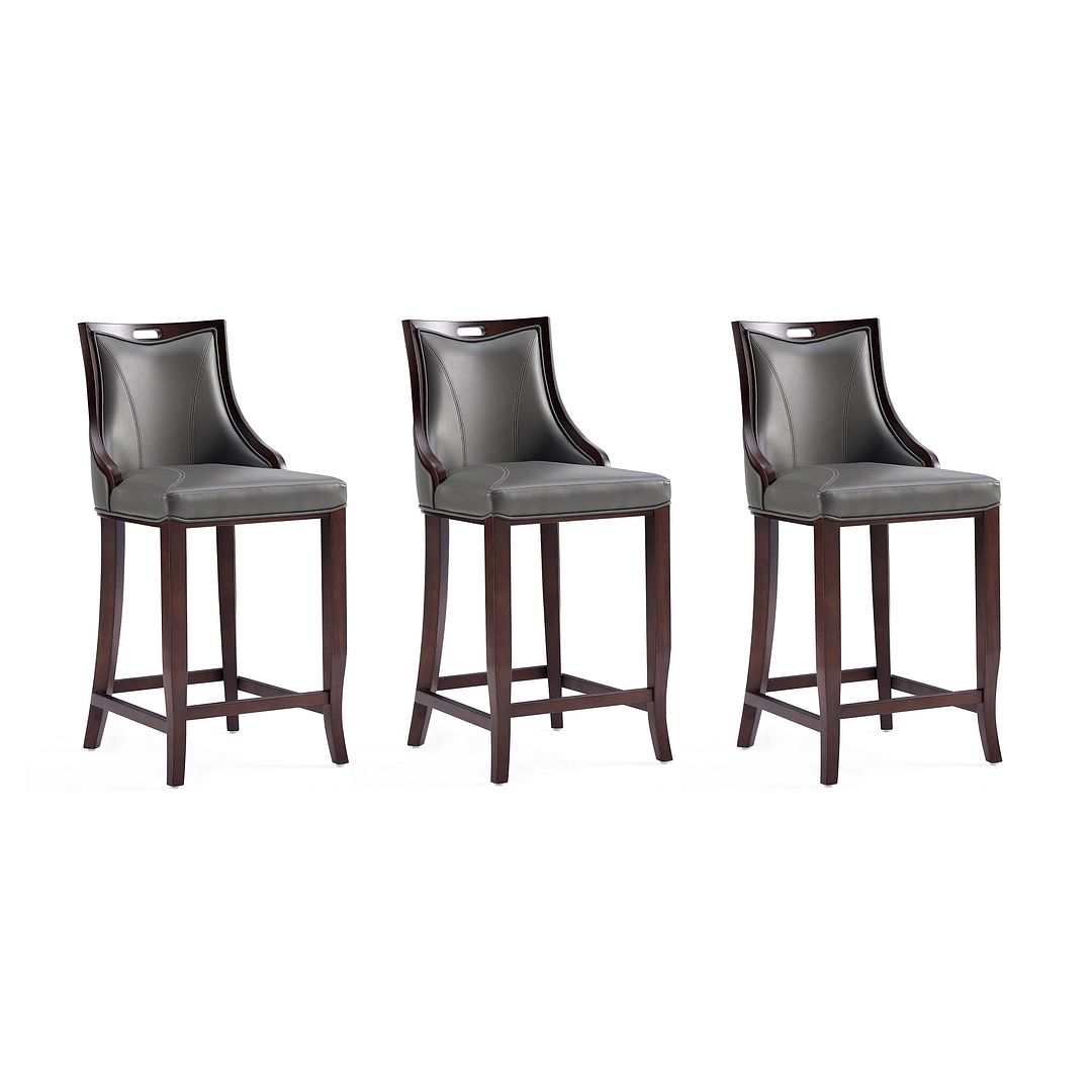 Manhattan Comfort Emperor Faux Leather Pebble Gray Barstool In A Set Of 3