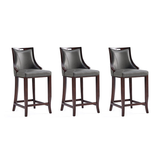 Manhattan Comfort Emperor Faux Leather Pebble Gray Barstool In A Set Of 3