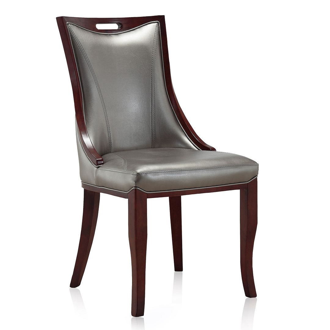 Manhattan Comfort Emperor Silver & Walnut Faux Leather Dining Chairs In A Set Of 2