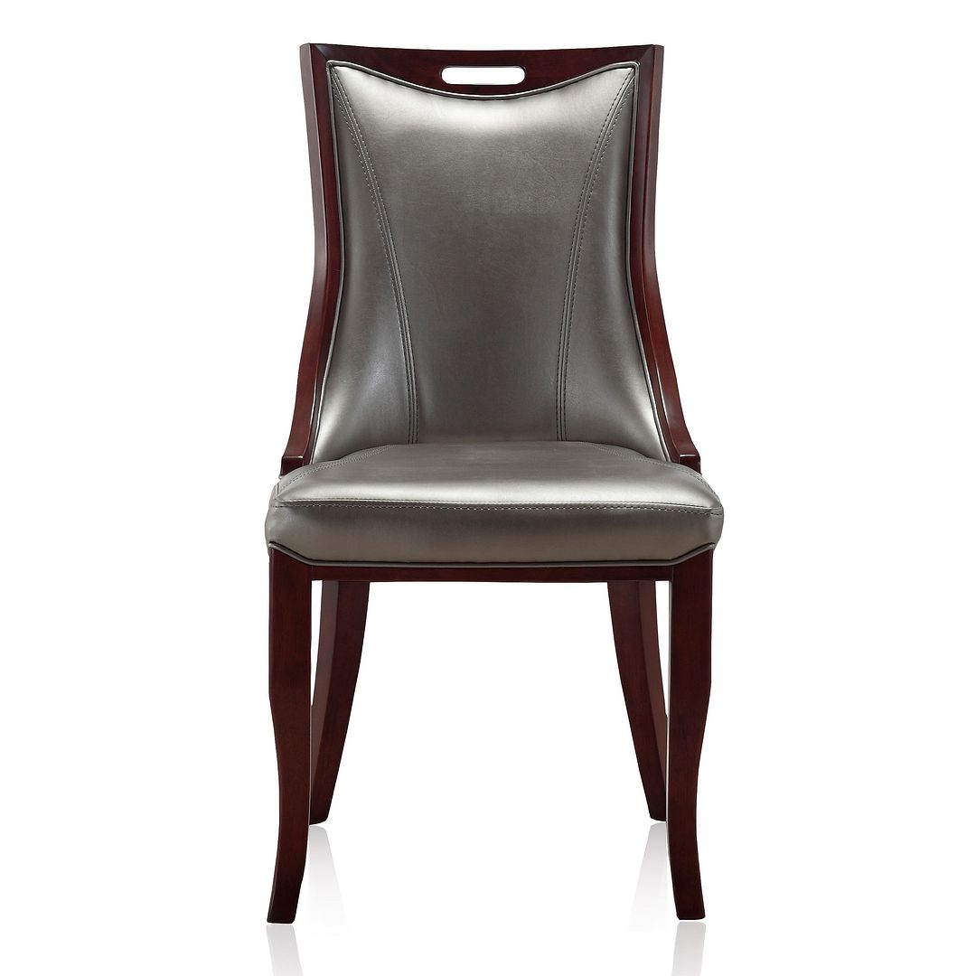Manhattan Comfort Emperor Silver & Walnut Faux Leather Dining Chairs In A Set Of 2