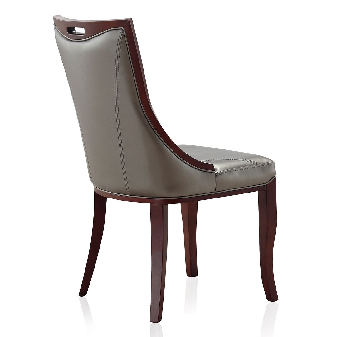 Manhattan Comfort Emperor Silver & Walnut Faux Leather Dining Chairs In A Set Of 2
