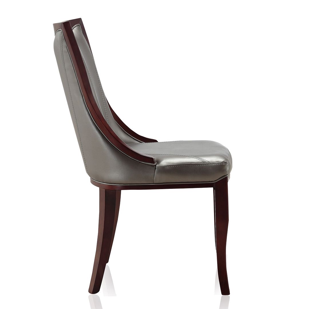 Manhattan Comfort Emperor Silver & Walnut Faux Leather Dining Chairs In A Set Of 2